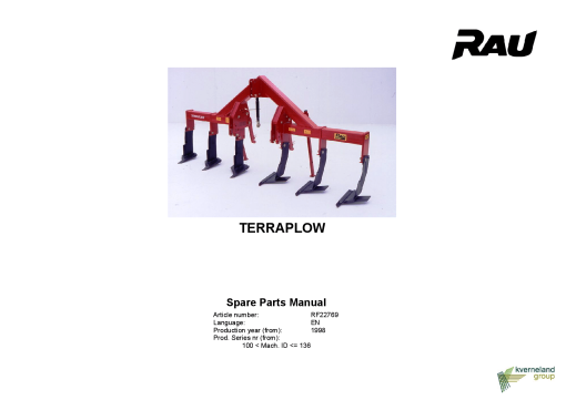 Rau Terraplow Cultivators Parts manual catalog PDF Download