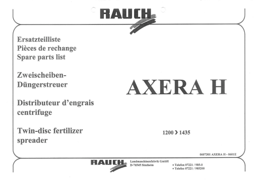 Rauch Axera_H Fertilizer_spreader Parts manual catalog PDF Download