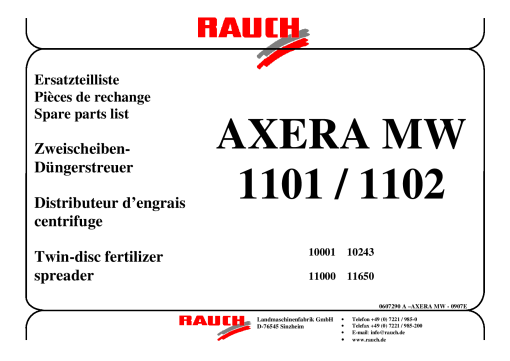 Rauch Axera_MW_1101_1102 Fertilizer_spreader Parts manual catalog PDF Download