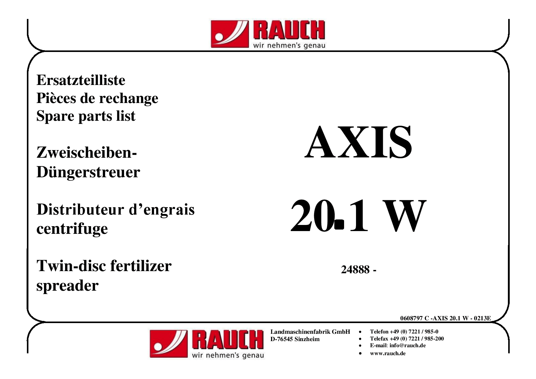 Rauch Axis_20.1W Fertilizer_spreader Parts manual catalog PDF Download