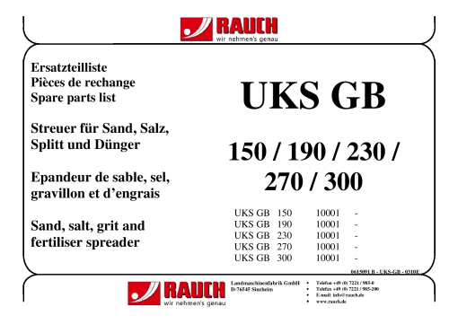 Rauch UKS_GB_150_190_230_270_300 Fertilizer_spreader Parts manual catalog PDF Download