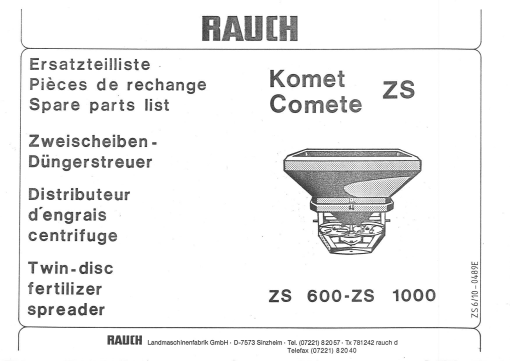 Rauch ZS_600_1000 Fertilizer_spreader Parts manual catalog PDF Download