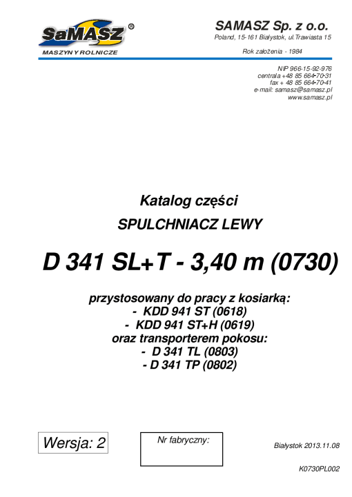 Samasz D_341 Parts manual catalog PDF Download