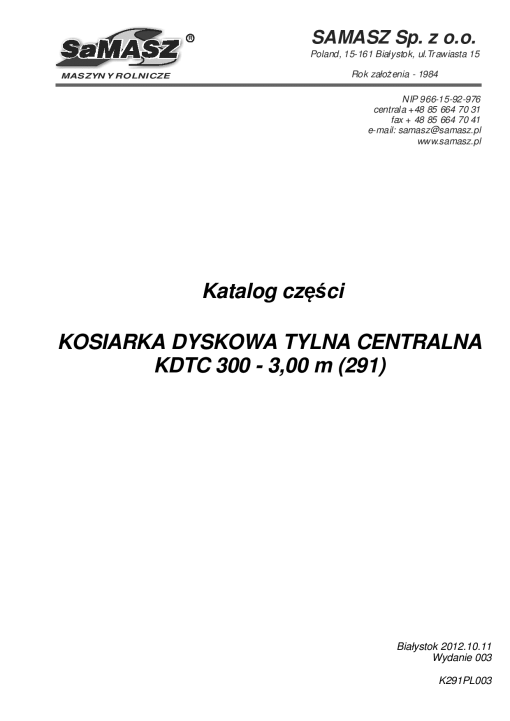 Samasz KDTC_300 Parts manual catalog PDF Download