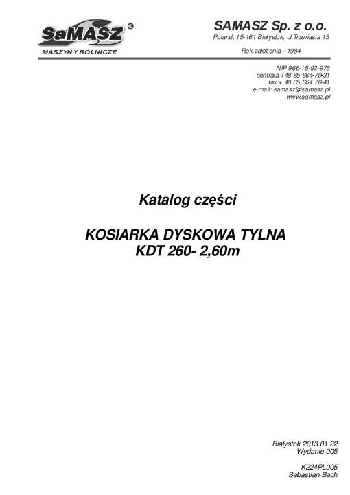 Samasz KDT_260_2013 Parts manual catalog PDF Download