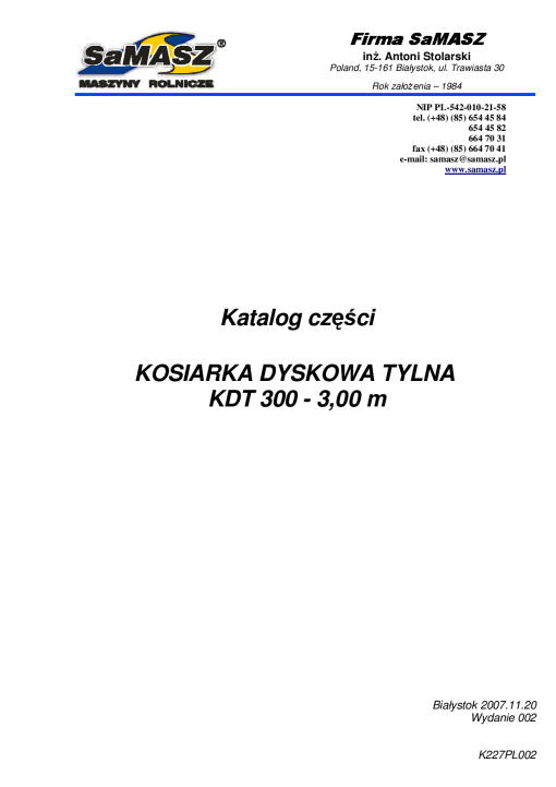Samasz KDT_300 Parts manual catalog PDF Download