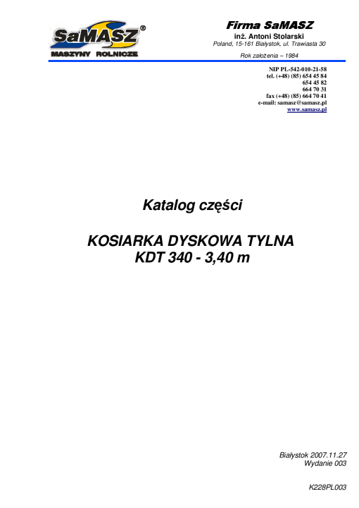 Samasz KDT_340 Parts manual catalog PDF Download