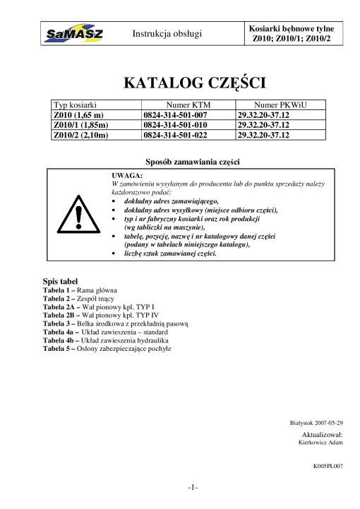 Samasz Z010_1.65_1.85_2.10 Parts manual catalog PDF Download