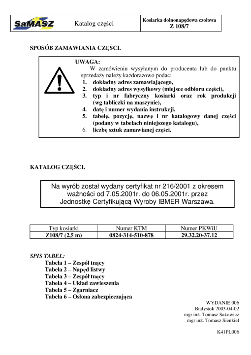Samasz Z108-7 Parts manual catalog PDF Download