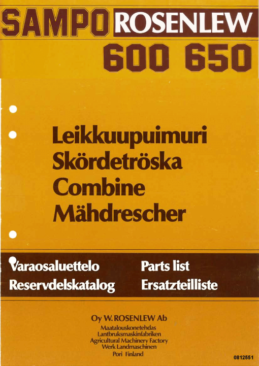Sampo 600_650 Parts manual catalog PDF Download