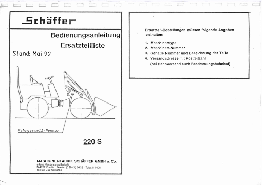 Schaffer 220S Parts manual catalog PDF Download