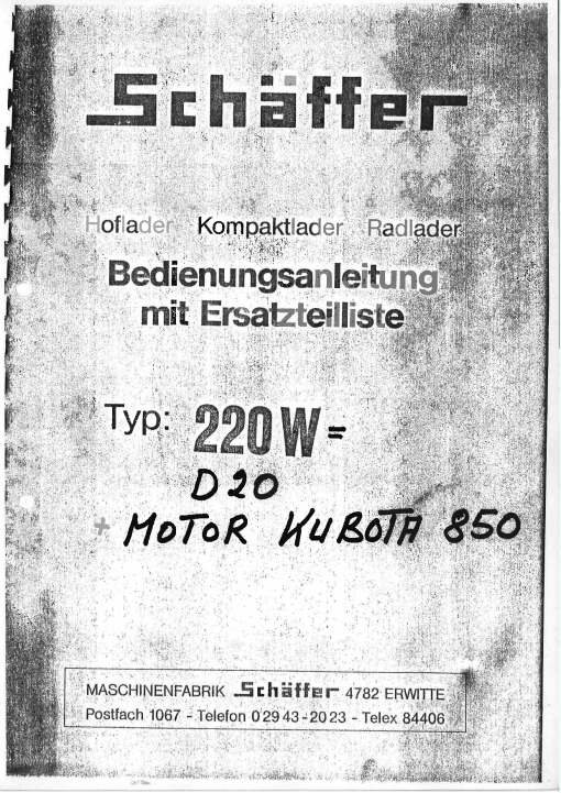Schaffer 220W Parts manual catalog PDF Download