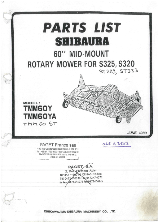 Shibaura TMM60 Parts manual catalog PDF Download