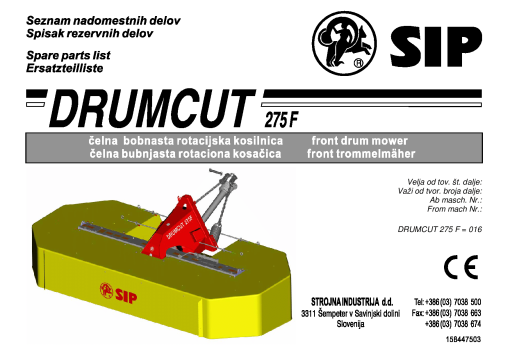 Sip Drumcut_275F Parts manual catalog PDF Download