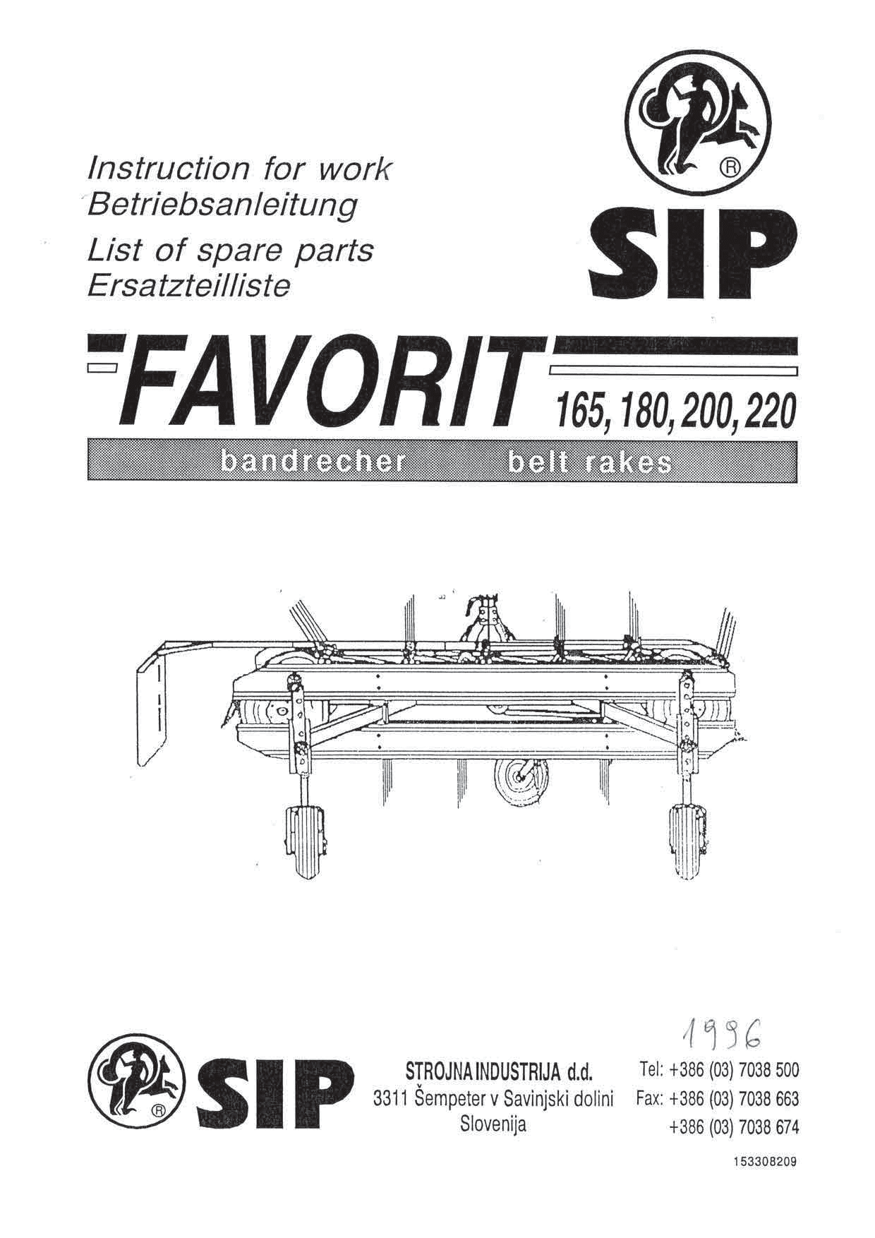Sip Favorit_165_180_200_220 Parts manual catalog PDF Download