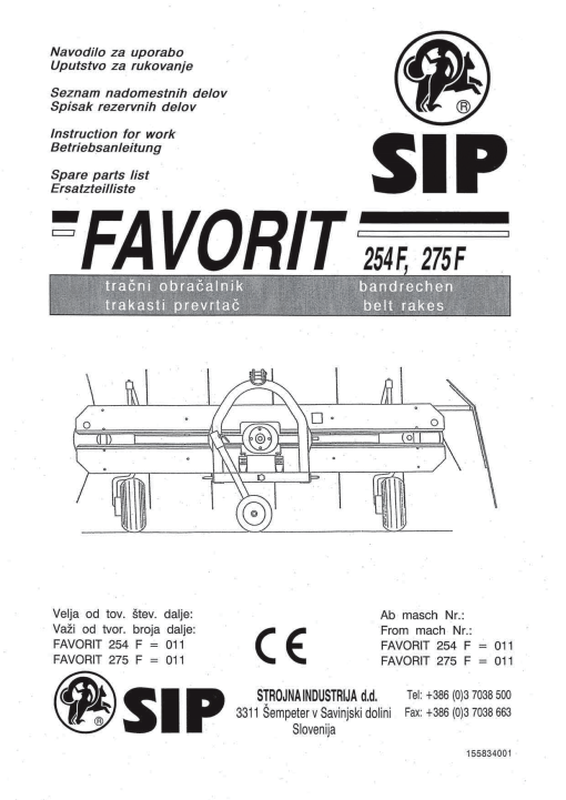 Sip Favorit_254F_275F Parts manual catalog PDF Download
