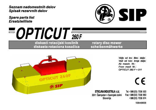 Sip Opticut_260F Parts manual catalog PDF Download