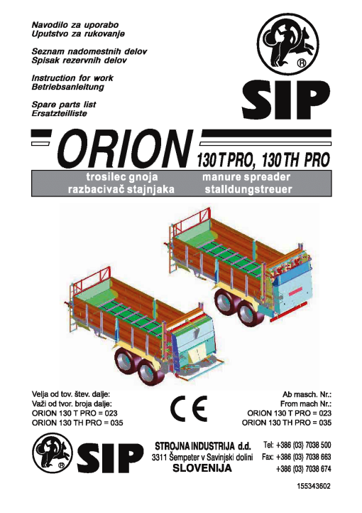 Sip Orion_130T_TH Parts manual catalog PDF Download
