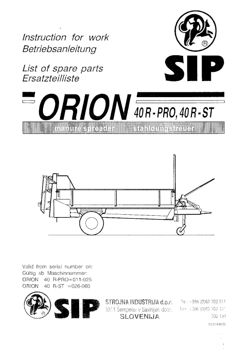 Sip Orion_40P-Pro_40R-ST Parts manual catalog PDF Download