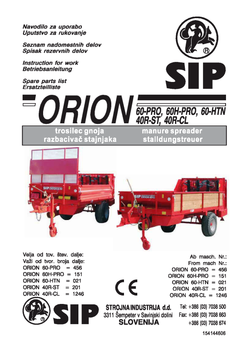 Sip Orion_60_40R Parts manual catalog PDF Download