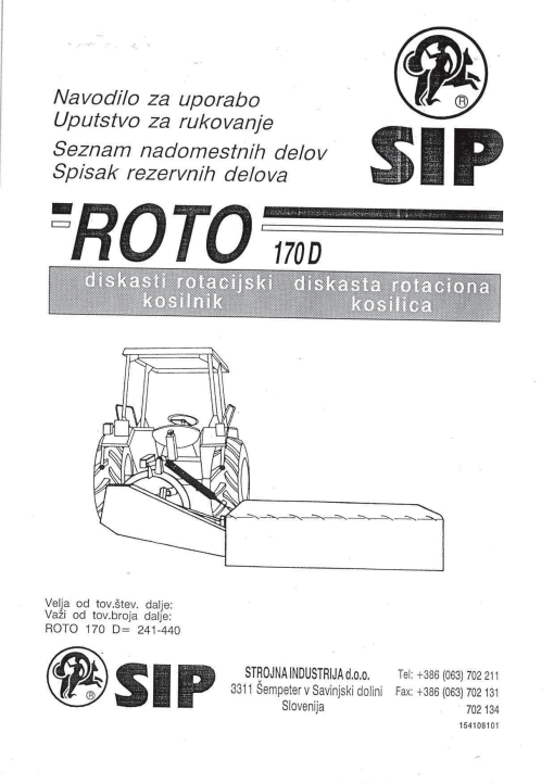Sip Roto_170D Parts manual catalog PDF Download