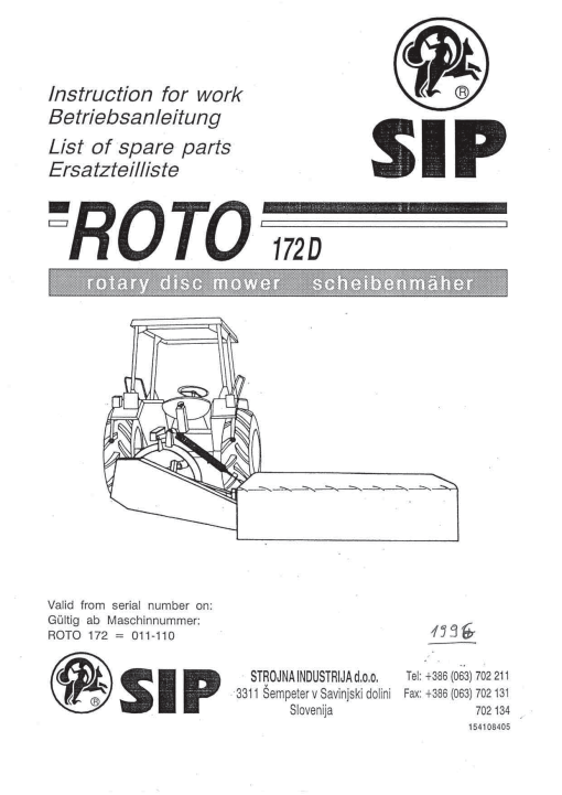 Sip Roto_172D Parts manual catalog PDF Download