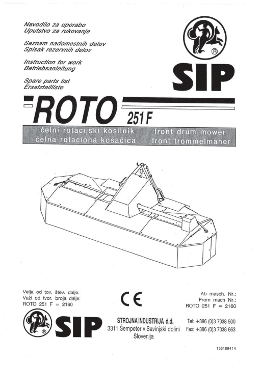 Sip Roto_251F Parts manual catalog PDF Download
