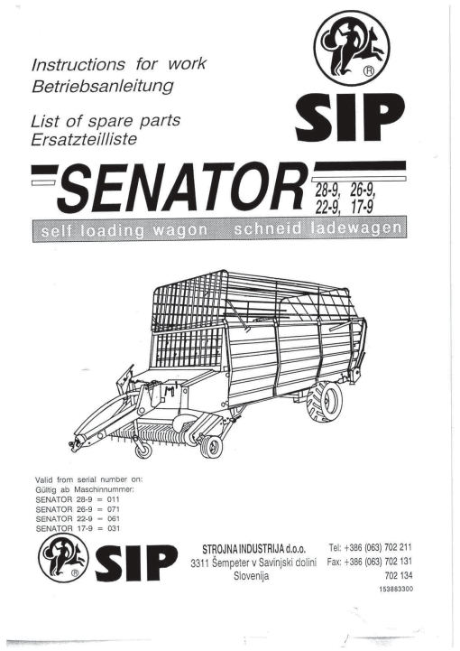 Sip Senator_28-9_26-9_22-9_17-9 Parts manual catalog PDF Download
