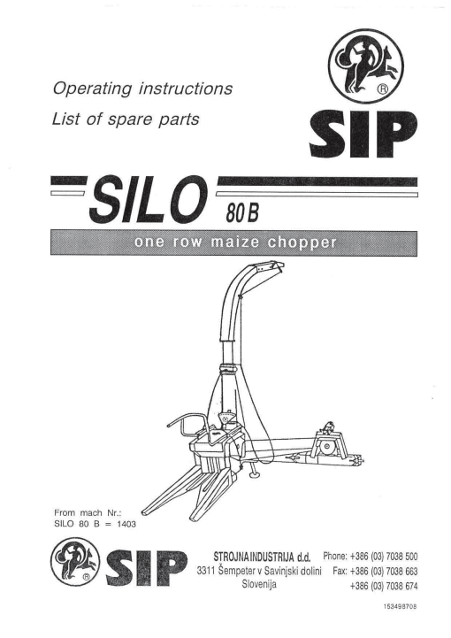 Sip Silo_80B Parts manual catalog PDF Download