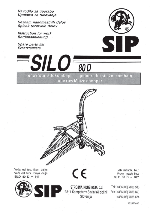 Sip Silo_80D Parts manual catalog PDF Download