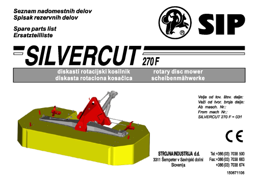 Sip Silvercut_270F Parts manual catalog PDF Download
