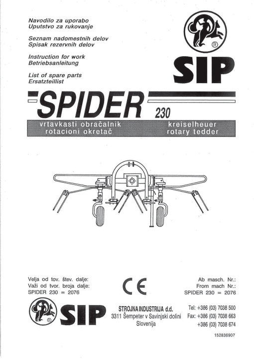 Sip Spider_230 Parts manual catalog PDF Download