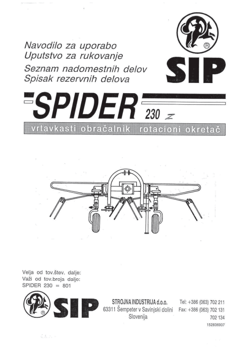 Sip Spider_230Z Parts manual catalog PDF Download