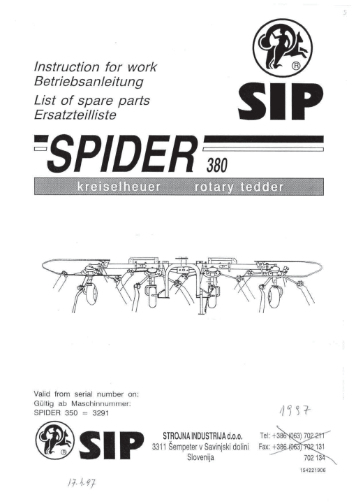 Sip Spider_380 Parts manual catalog PDF Download