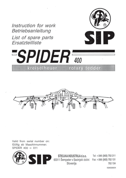 Sip Spider_400 Parts manual catalog PDF Download