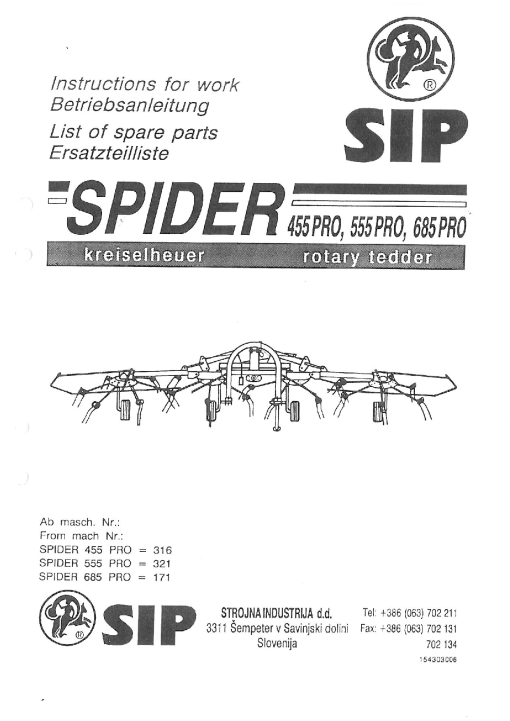 Sip Spider_455Pro_555Pro_685Pro Parts manual catalog PDF Download