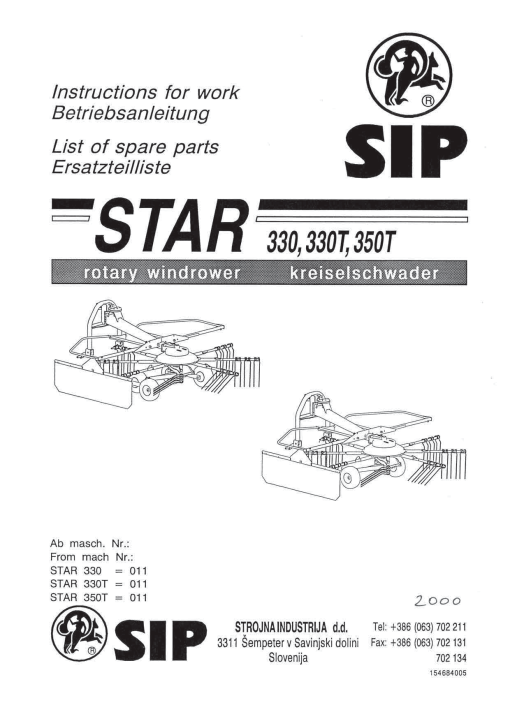 Sip Star_330_330T_350T Parts manual catalog PDF Download