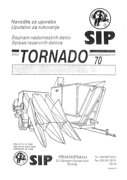 Sip Tornado_70 Parts manual catalog PDF Download