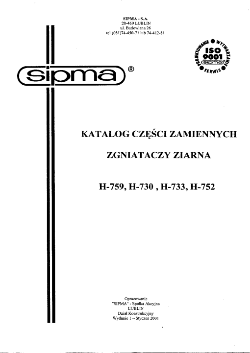 Sipma H-759_H-730_H-733_H-752 Parts manual catalog PDF Download