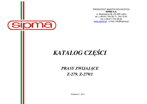 Sipma Z-279 Parts manual catalog PDF Download