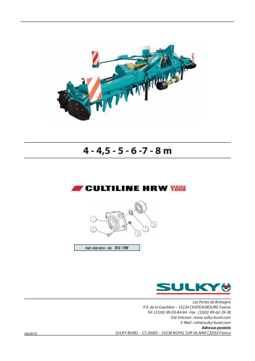 Sulky Cultiline_HRW Parts manual catalog PDF Download