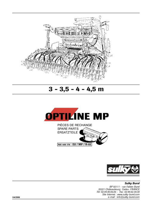 Sulky Optiline_MP Parts manual catalog PDF Download