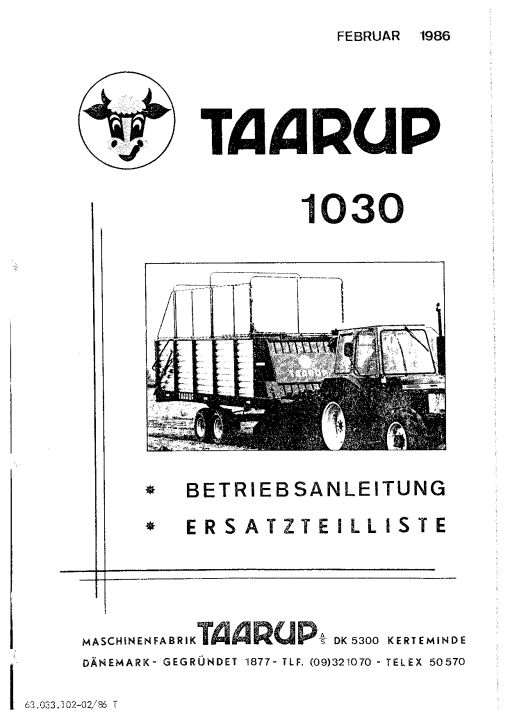 Taarup 1030 Loader_wagon Parts manual catalog PDF Download