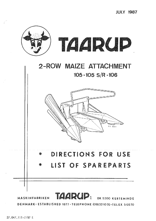 Taarup 105_105SR_106 Forage_harvester Parts manual catalog PDF Download