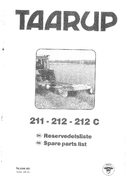 Taarup 211_212 Mower Parts manual catalog PDF Download