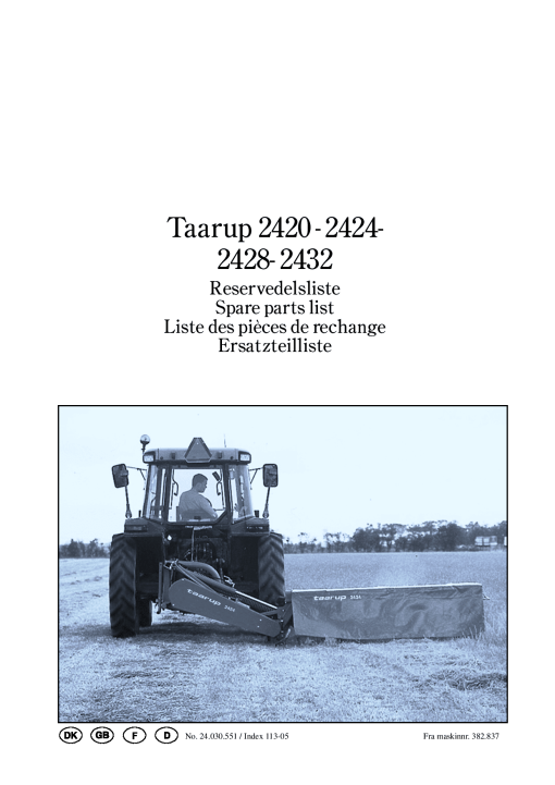 Taarup 2420_2424_2428_2432 Mower Parts manual catalog PDF Download