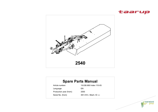 Taarup 2540 Mower Parts manual catalog PDF Download
