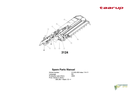 Taarup 3124 Mower Parts manual catalog PDF Download