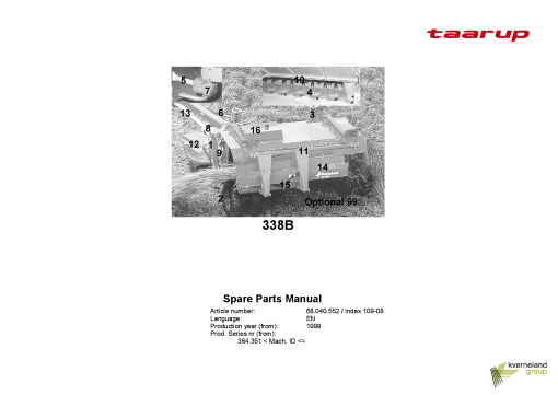 Taarup 338B Mower Parts manual catalog PDF Download
