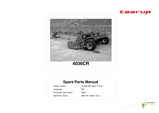 Taarup 4036CR Mower Parts manual catalog PDF Download